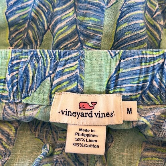 Vineyard Vines linen blue green feather elastic waist shorts Size M EUC - Picture 7 of 9